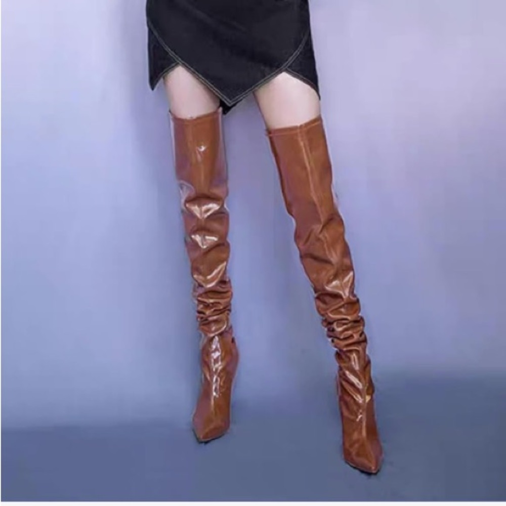 🔥sexy pleaser  shiny Brown Over-the-Knee Boots - Picture 5 of 12